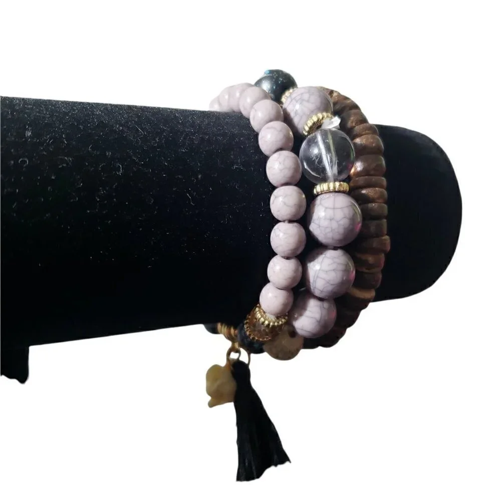 Womens Green Tassel Mixed Beads Bohemian Multilayer Tasseled Boho Bracelets